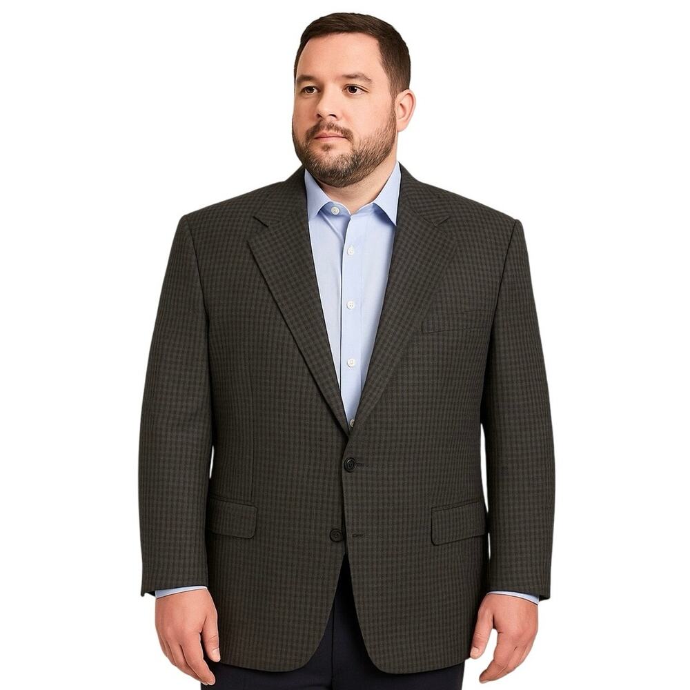 Oscar de la Renta Blazer 42L Wool Check Pattern Gray Sport Coat Classic Tailored
